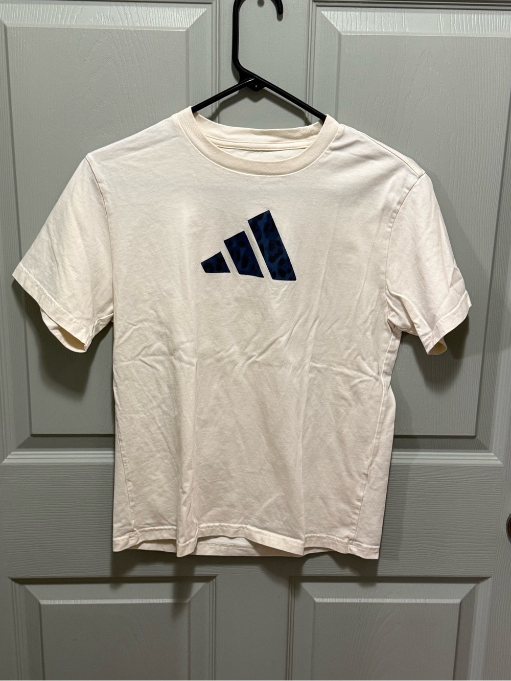 adidas Women's Cream Short Sleeve Tee with Navy Logo